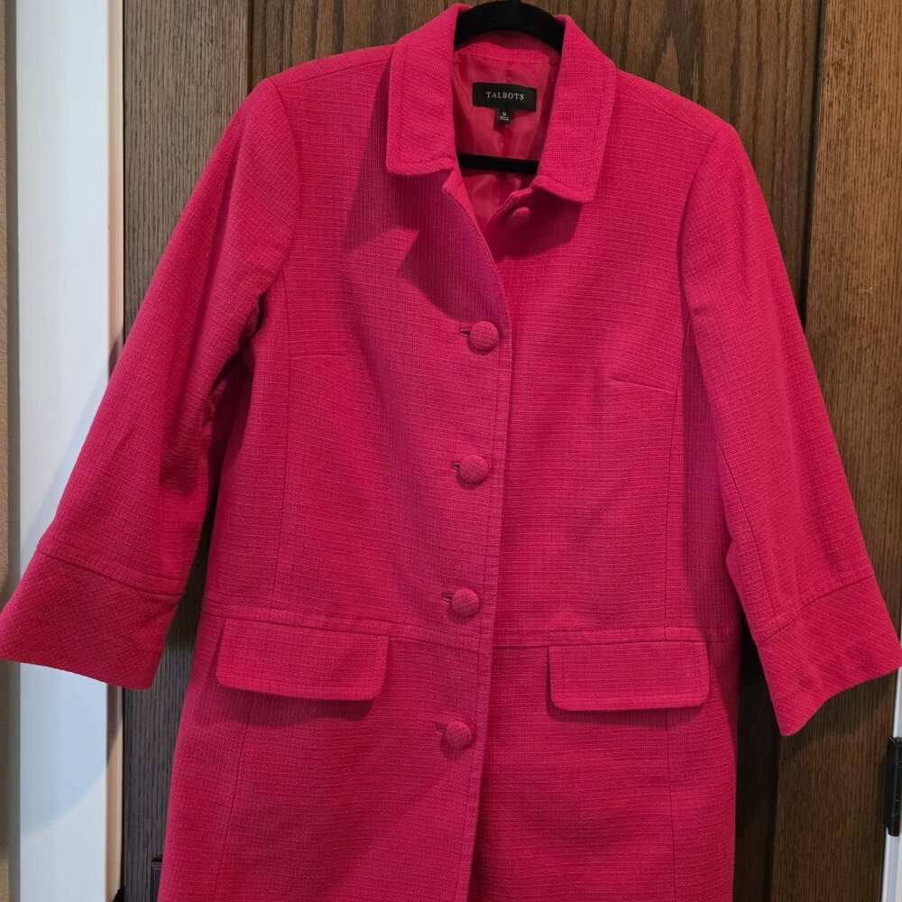 Talbots Hot Pink mid-length textured cotton pea coat size 12
